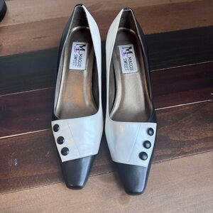 Maggie Sweet Black and White Button Heels